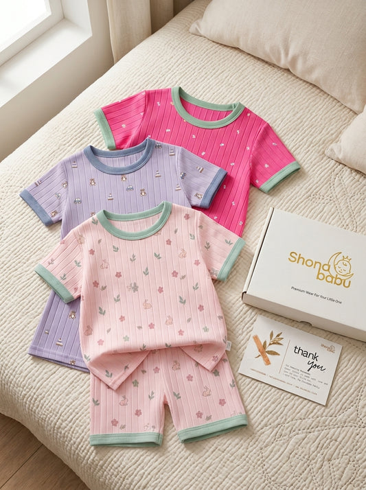 Playful Pastel Trio — Baby Top & Bottom Set