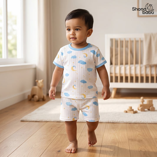Little Dream Clouds & Moon Baby Top & Bottom Set