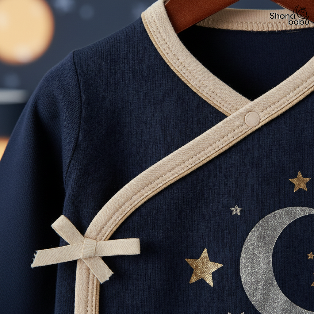 🌙 Tiny Starscape Organic Wrap Bodysuit (Navy) ✨