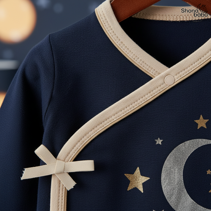 🌙 Tiny Starscape Organic Wrap Bodysuit (Navy) ✨