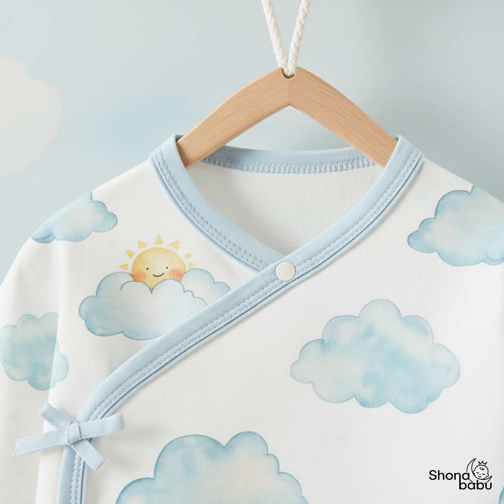 The Serene Panda Skies Trio: Organic Cotton Premium Kimono Rompers (Set of 3)