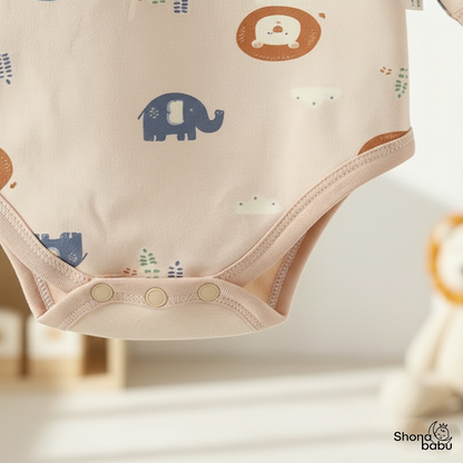 🦁 Little Lion & Elephant Organic Wrap Bodysuit ✨