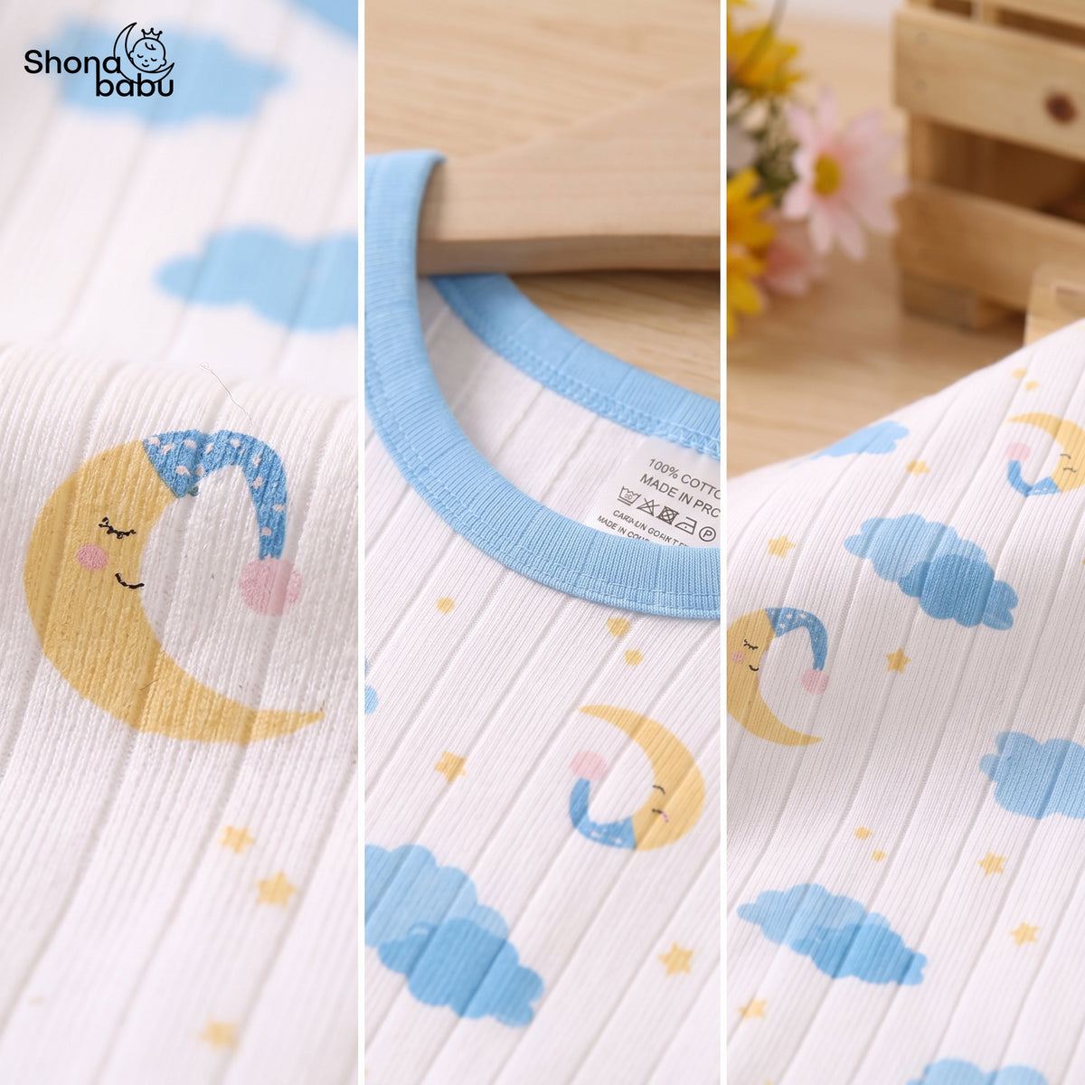 Little Dream Clouds & Moon Baby Top & Bottom Set