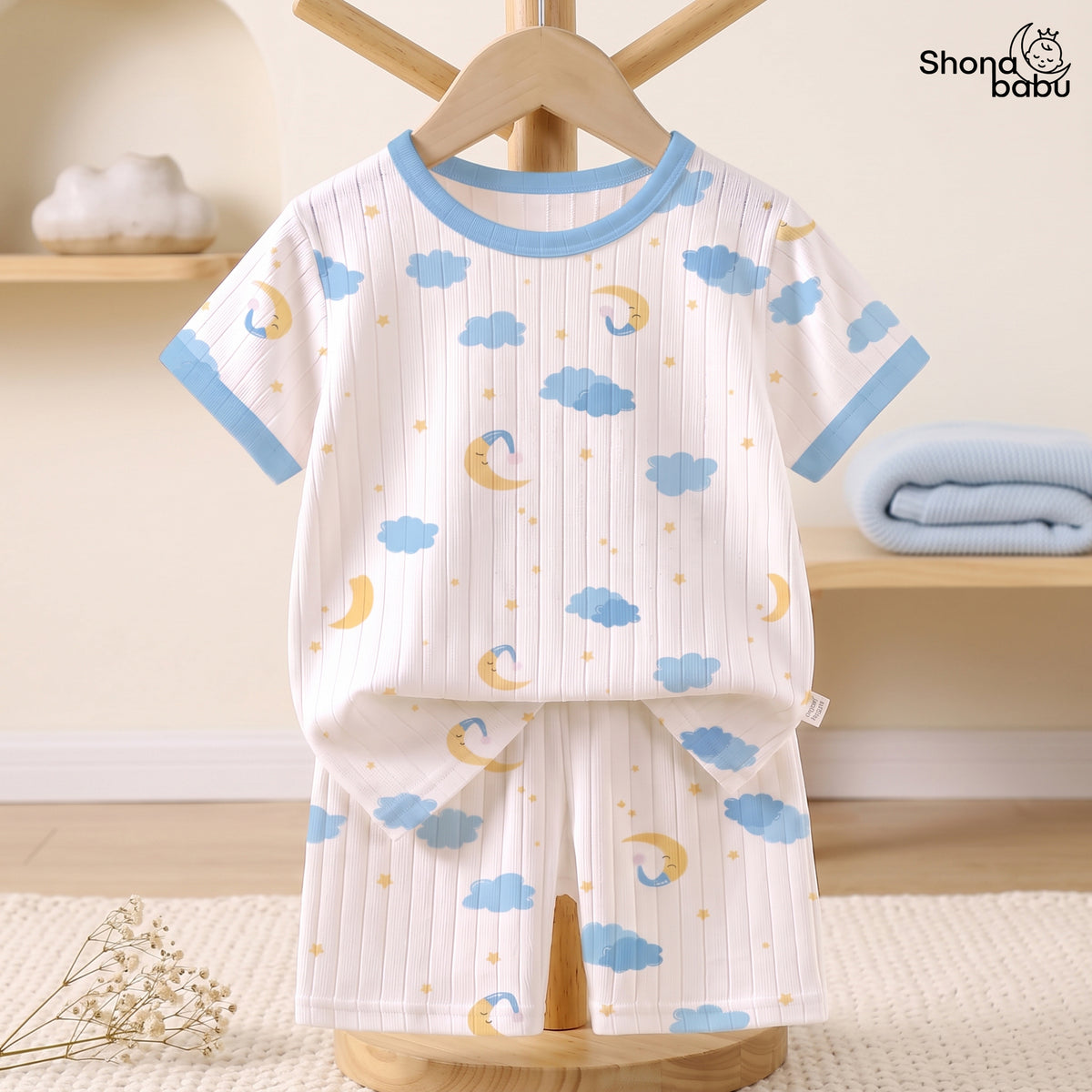Little Dream Clouds & Moon Baby Top & Bottom Set