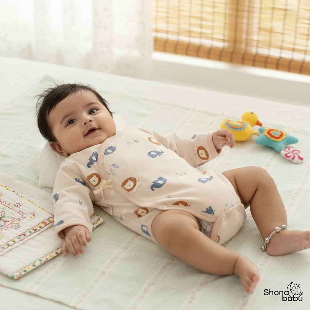 The Baby Zoo Adventure : Organic Cotton Unisex Kimono Baby Romper (Keeper) (Set of 3)