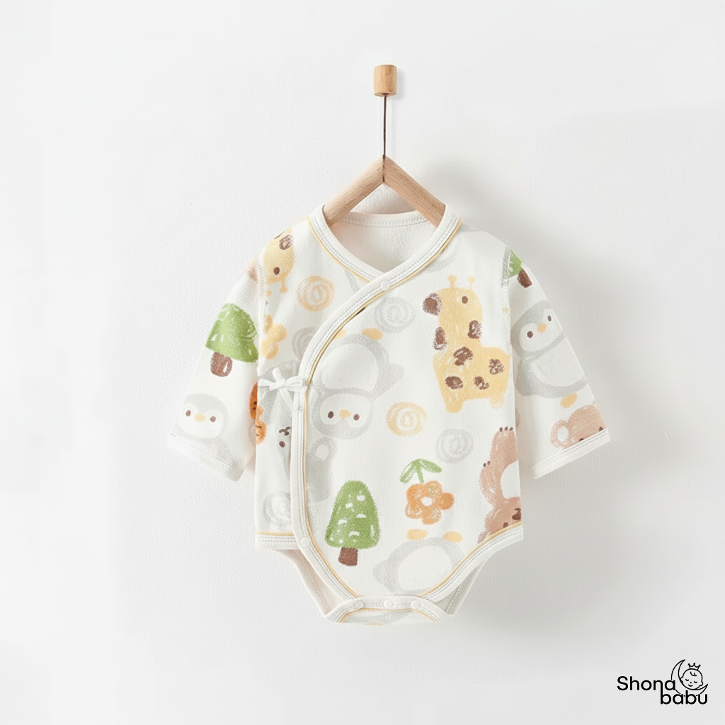 The Baby Zoo Adventure : Organic Cotton Unisex Kimono Baby Romper (Keeper) (Set of 3)