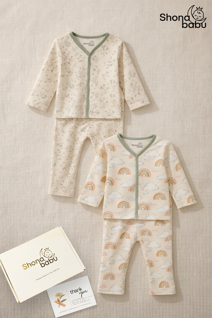 Rainbow & Floral Organic Cotton 2-Pack Pajama Set