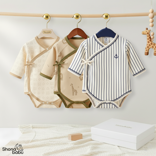 The Essential Premium Trio : Organic Cotton Kimono Baby Romper (Keeper) (Set of 3)