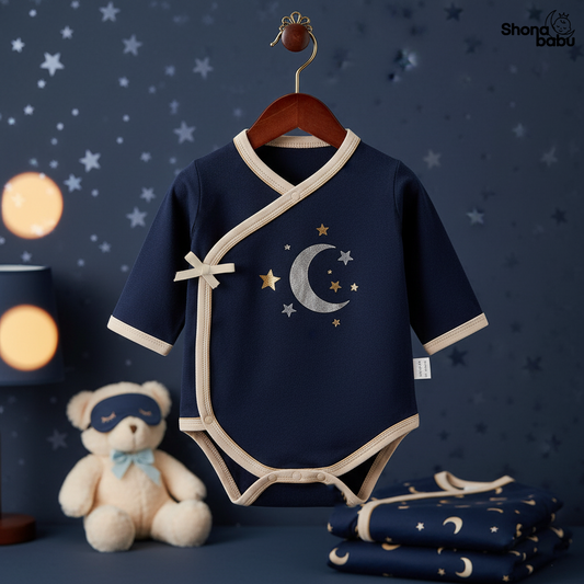 🌙 Tiny Starscape Organic Wrap Bodysuit (Navy) ✨